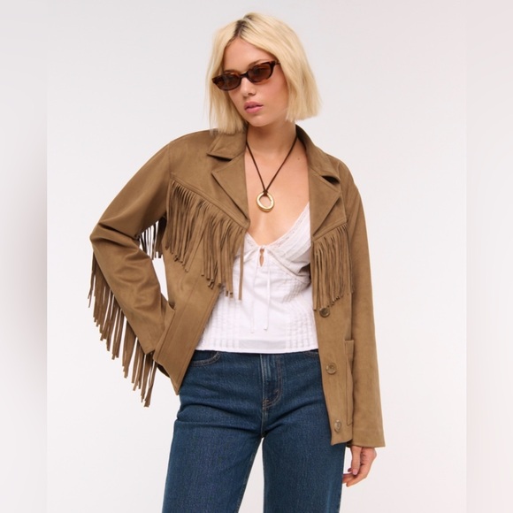 Abercrombie & Fitch Jackets & Blazers - Abercrombie Vegan Suede Fringe Jacket Western Boho Size Small NWT